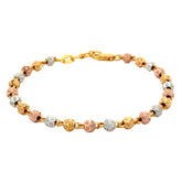 22k Three Tone Gold Ball-Bead Bracelet measuring 4mm thickness x 7 inch length